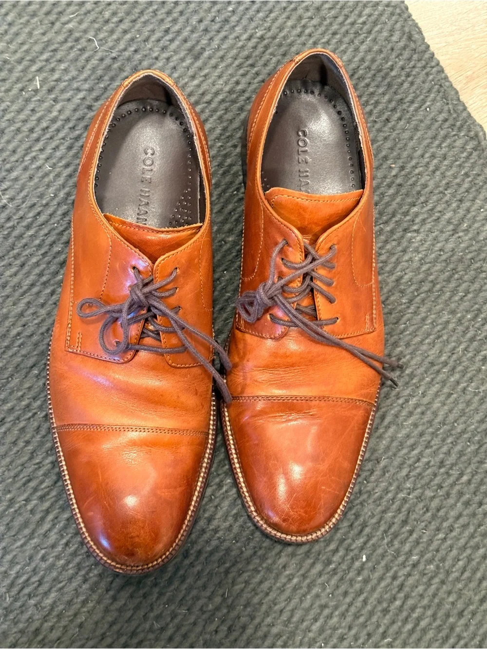 Cole Haan Tan Brown Leather Cap-Toe Derby Shoes